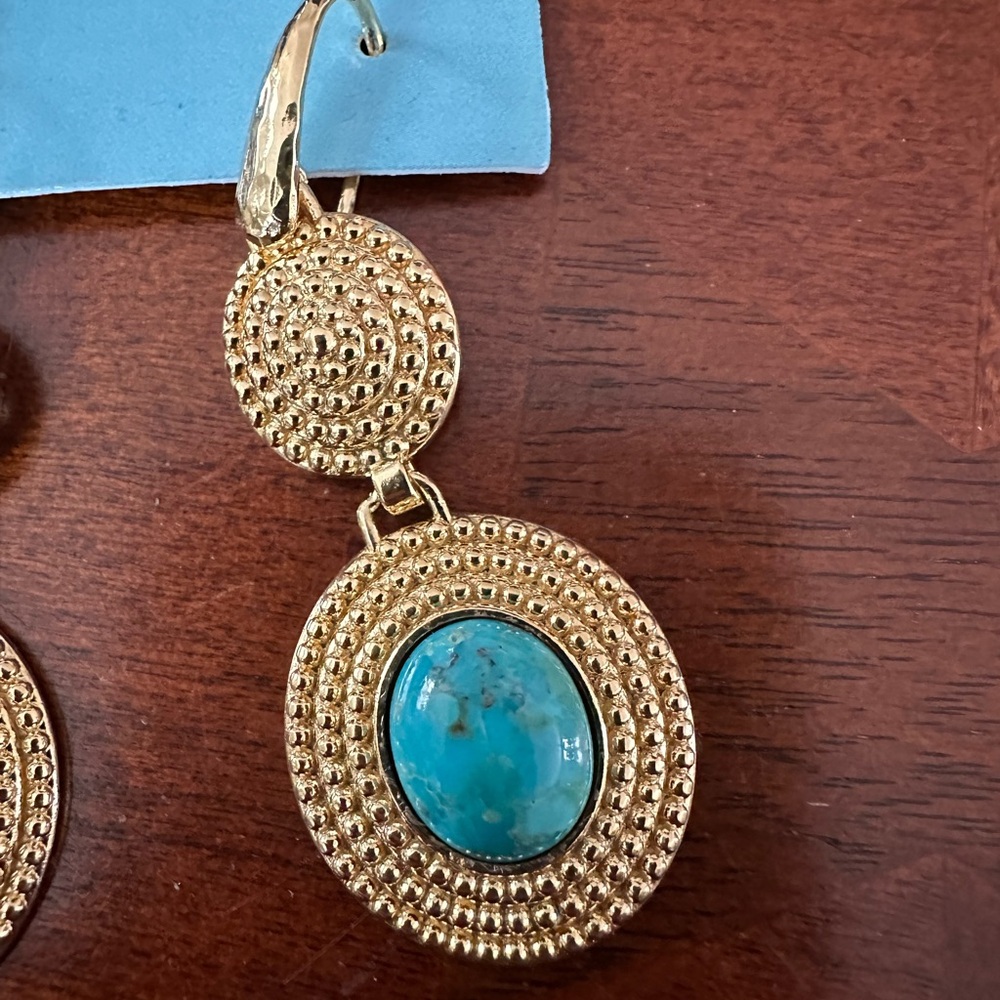 Gold and Turquoise Earrings - Picture 3 of 3